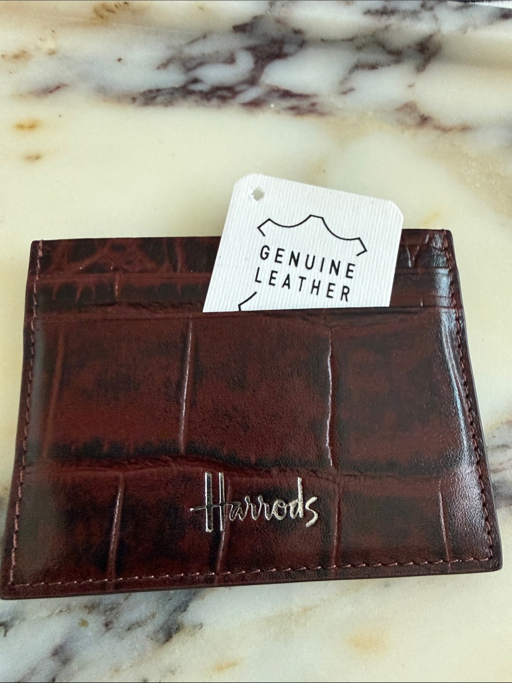 Harrods Genuine Leather Brown Croc-Embossed Card Holder